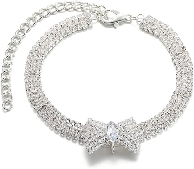 Pet Collar with Diamond Adjustable Crystal Bow Wedding Cat Collar Dog for Small Medium Pet Collar Dress Up Ornament