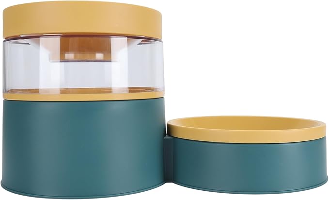 Dog Food Water Bowl Water Dispenser, Pet Double Bowl Water Dispenser Anti Tip Versatile Neck for Home (Green)