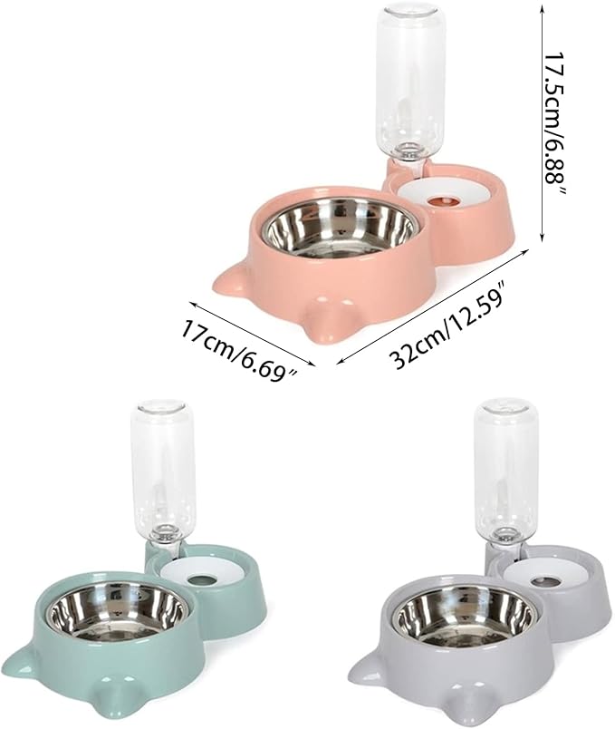 Dog Feeder Food Water Bowls Set Stainless Steel Bowl Dish Automatic Bottle Dispenser Easy to Pet Automatic Feeder and Waterer Dog Water Food Bowl Dispenser Set