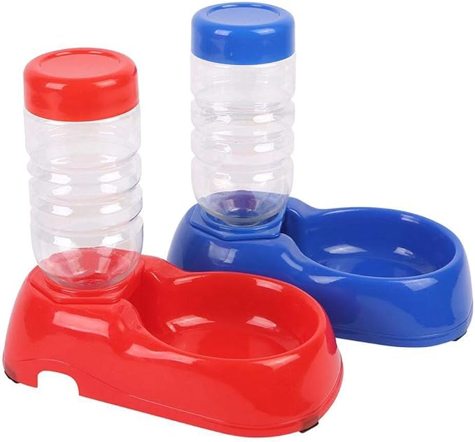 Automatic Dog Pet Feeder Cats Water Dispenser Food Dish Bowl Feeder Drinking Bowl Bottle for Dog Cats Drinker Pet Supplies (Color : Red) (Blue)