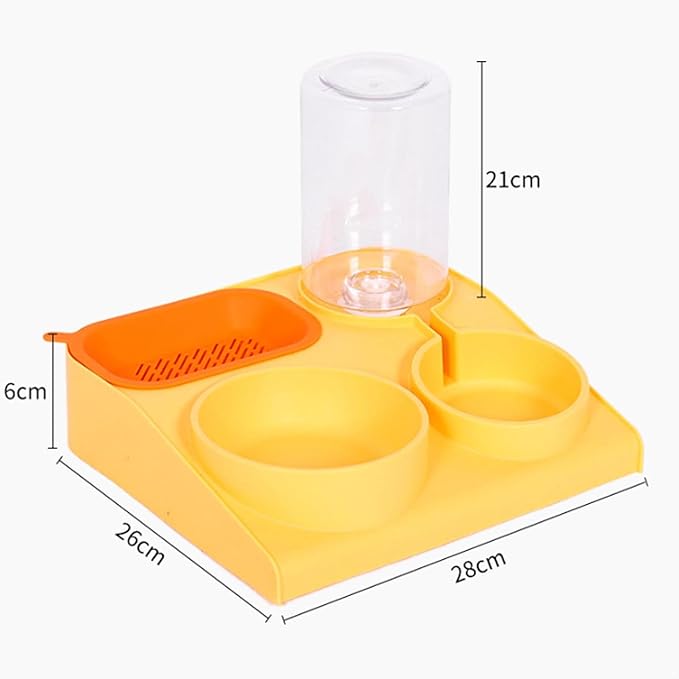 renvena Multi-Functional Dog and Cat Feeder Automatic Water Dispenser Bottle Double Slow Feed Bowls Yellow One Size