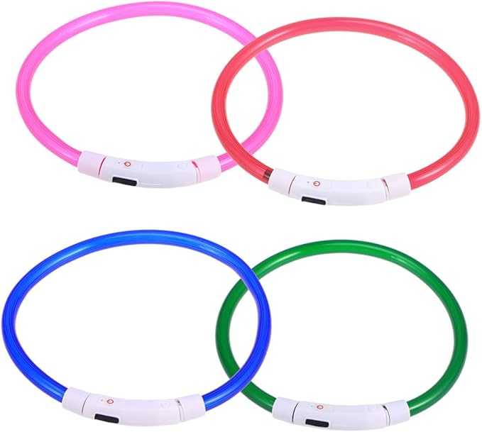 POPETPOP LED Glowing Dog Collar USB Rechargeable Silicone PET Collar 50cm Night Safety Light-Up Fiber Optic Dog for Pets