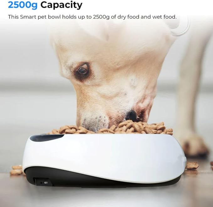 Waggle Smart Pet Feeder with Portions & Nutrition Tracking Mobile App, WiFi Enabled, USB Rechargeable, 5.5 lb Bowl Capacity with Slow Feeder Suits Dry/Wet Foods, Ideal for maintaining pet's Health