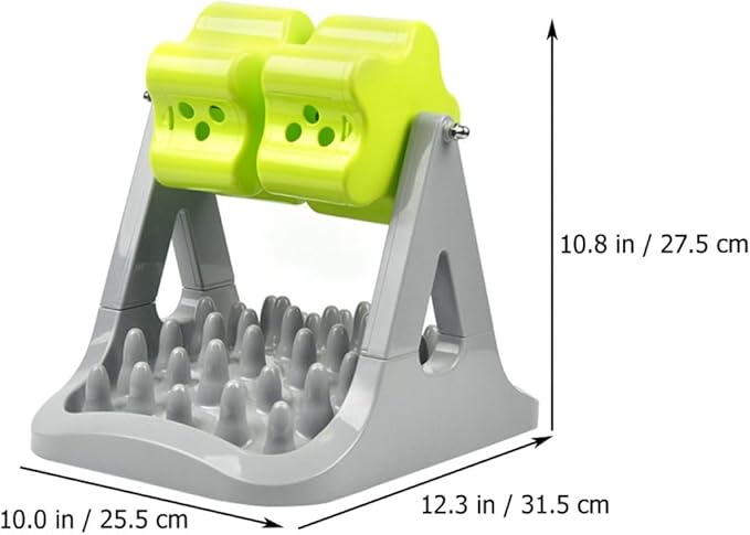 FAVOMOTO Automatic Dog Food Dispenser Slow Feeder Bowl, Anti-Choking Plastic Pet Feeding Tool with Rotating Food Puzzle, Gray and Green for Puppy Training and Interactive Feeding