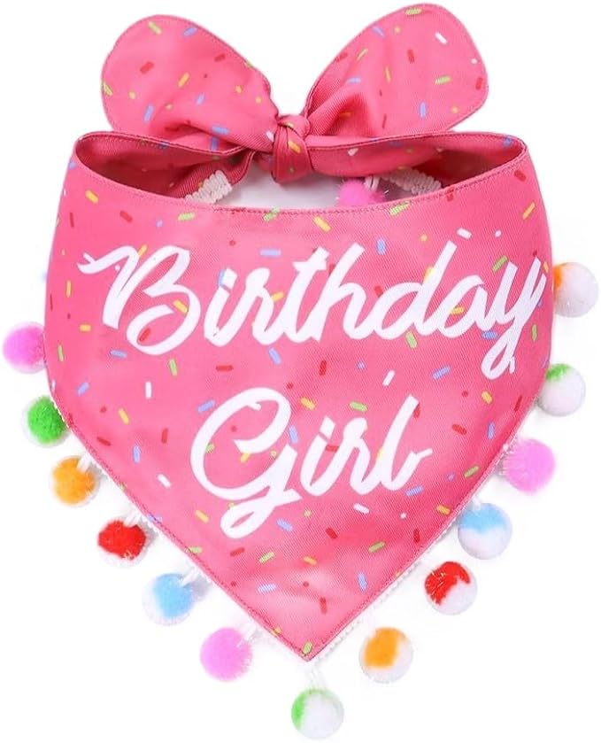 LunaMarie - Luxury Pet Birthday Bandanas -Premium & Silky Poly Fabric | 100% Handmade | Custom Shape Dual Layered (Birthday Girl, Medium)