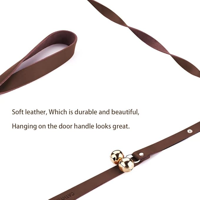 Leather Dog Doorbells for Door Knob, Dog Bells to Go Outside & Puppy Potty Training, Adjustable Brass Dog Bell, Makes Training Your Puppy a Breeze.