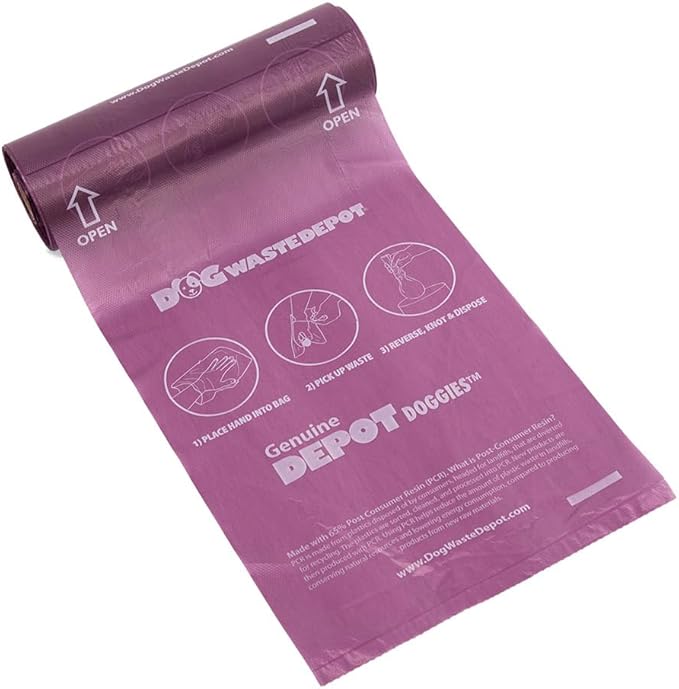 Dog Waste Depot® Depot Doggies™ - Purple - Lavender Scented - 65% (PCR) Post Consumer Recycled Dog Waste Roll Bags - 50% thicker than competitor, fits the House dispenser (10 Rolls = 2000 bags)