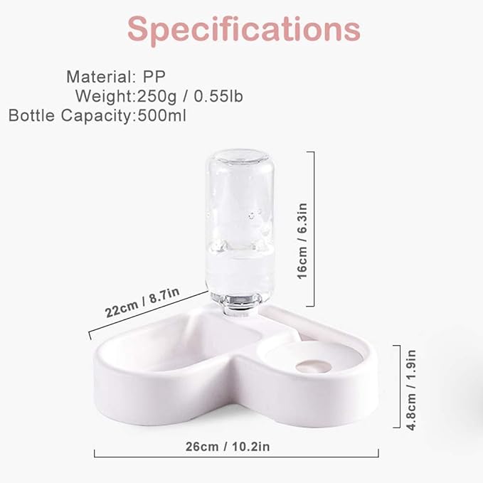 pet Water Dispenser 2 in 1 Pet Feeder Water Automatic Dispenser with Bottle Dog Cat Spill Proof Pet Drinking Fountain Water Bowl for Pets Feeding No Spill Pet Water Bowl for Puppy Kitten Feed Pet Bow