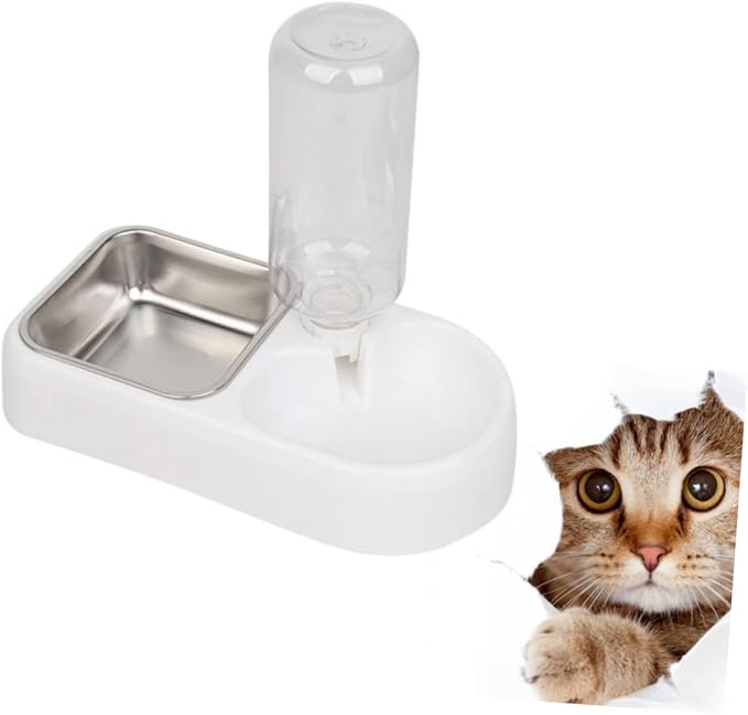 SUPVOX Double Pet Water Feeder Automatic Drinking Tool for Dogs Cats Unique Design Convenient Practical Pet Supplies White Color Smooth