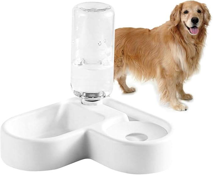 Cat Dog Bowl 2-in-1 Pet Feeder Water Dispenser Heart Shape Non-Slip Ideal for Cats Dogs