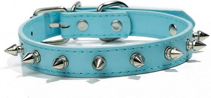 PU Leather Durable Pet Dog Necklace Collar Fashion Bullet Puppy Dog Cat Chihuahua Yorkie Dog Collar Leash Accessories (S-XL) 10A Sky Blue M