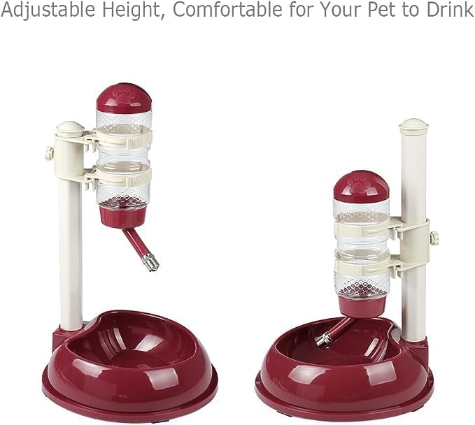 Pet Feeder Water Dispenser Kit,Adjustable Height Pet Automatic Water Food Dispenser Dog Bowl Vertical Cat Feeder Bowl Waterer Set for Dog Puppy Kitten (Brown)
