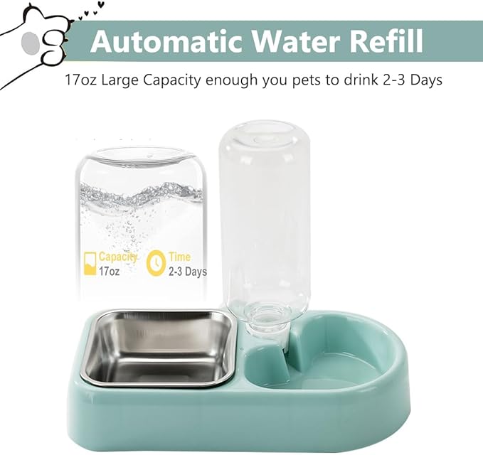 Hanging Dog Bowls, Cage Automatic Cat Food and Water Bowl Set with Water Dispenser and Stainless Steel Bowl, Detachable Gravity Pet Feeder and Waterer Set for Cats Dogs Puppy Rabbit (Blue)