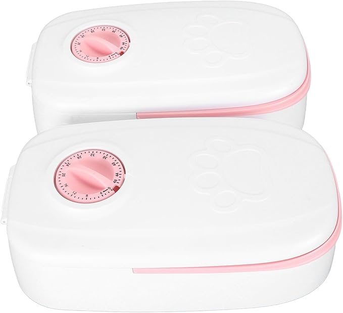 2 Meal Automatic Pet Feeder Dual Meal Pet Feeder Timed Dry Or Semi Moist Pet Food Feeder Large Capacity for Dog Cat (Pink)