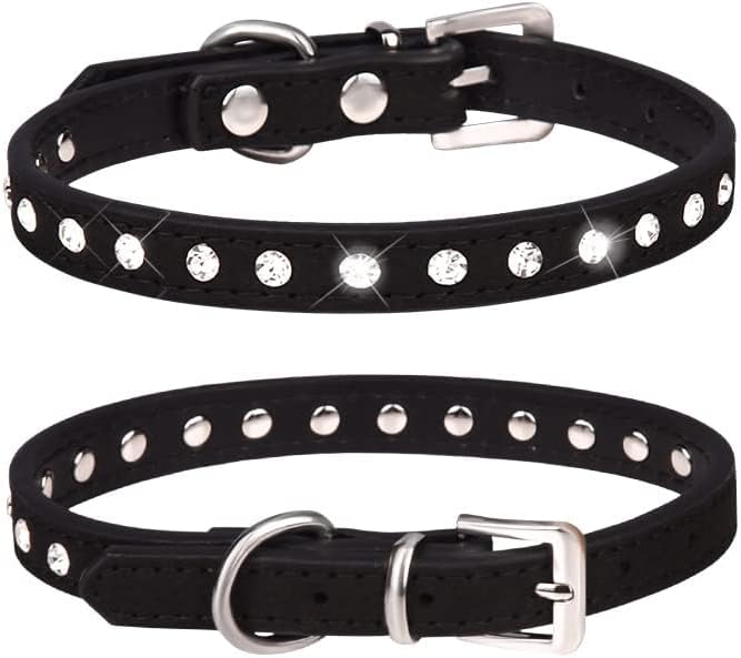 Serijoars Puppy Dog Collar with Crystal Diamond Colorful Bling Girl Puppy Small Dog Cat Collars (S, Black)