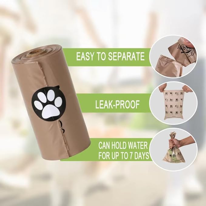 Biodegradable Dog Poop Bags with Coffee Scent – 90 Bags (6 Rolls) Extra Thick, Leak-Proof, Eco-Friendly and Safe for Hands