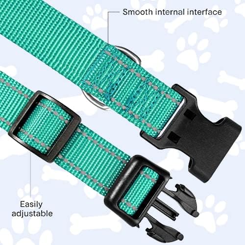 FunTags Reflective Dog Collar, Sturdy Nylon Collars for Puppy and Extra Small Girl and Boy Dogs, Adjustable Dog Collar with Quick Release Buckle,Turquoise,3/8" Width