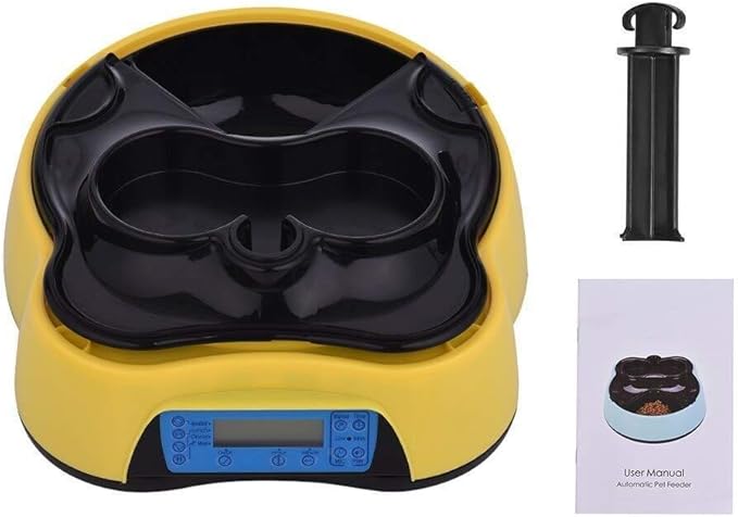 feeders Yellow 1.6L pet Dog cat Intelligent Automatic Feeder Timing quantitative Food Dualuse Water Dispenser 4 Meals recordable Battery Bowl Tray