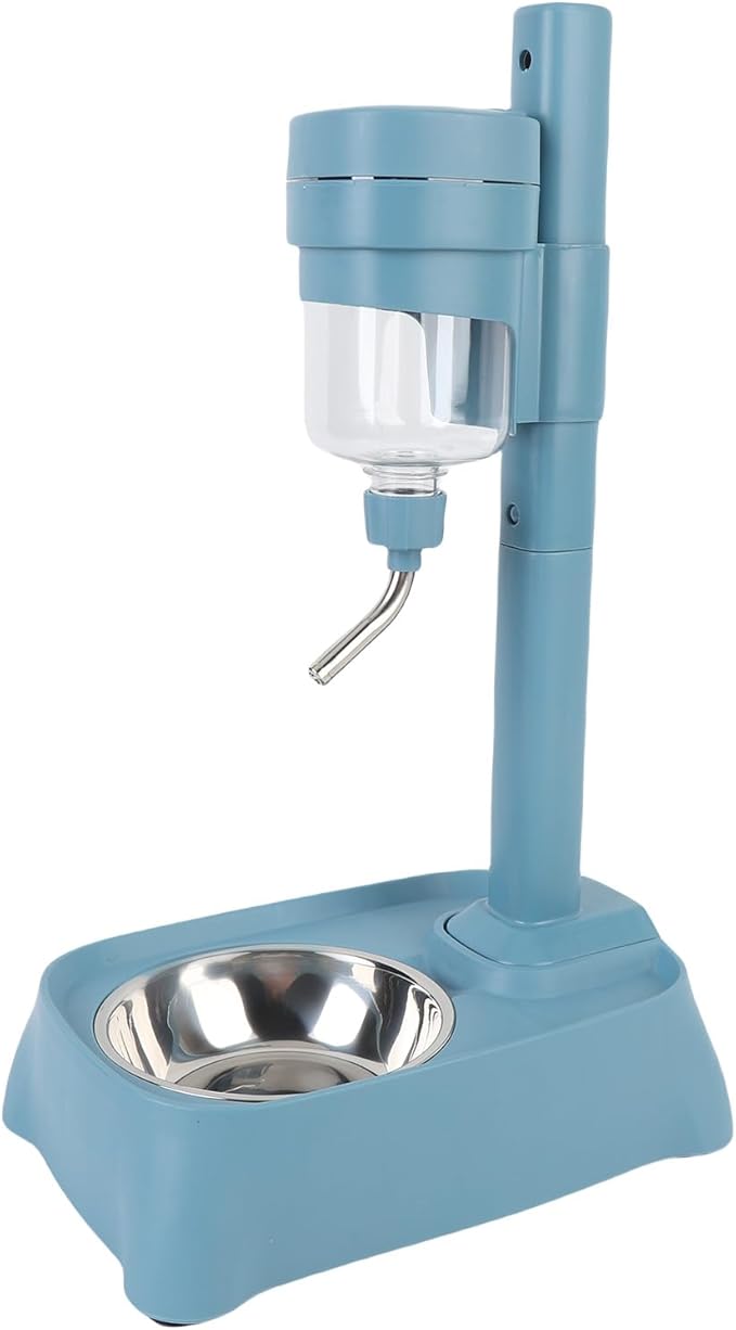 Pet Standing Water Dispenser with Stainless Steel Bowl & Height Adjustable, Automatic Cat Dog Water Feeder with 500ml Capacity Leak Proof Design for Multi Pet Households, Indoor (L)