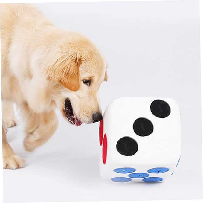 Happyyami Plush Dog Dice for Pets White Sniffing Training Interactive Puppy with Invisible Zipper for Extended Enrichment