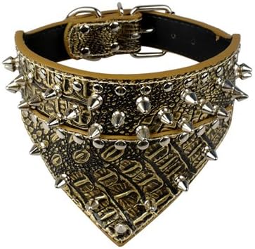 Spiked Studded Dog Collar PU Leather Pet Collar with Bandana Neck Size for 15-24 for S/M/L Breeds Goldenbrown L