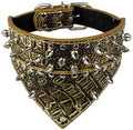 Spiked Studded Dog Collar PU Leather Pet Collar with Bandana Neck Size for 15-24 for S/M/L Breeds Goldenbrown XL