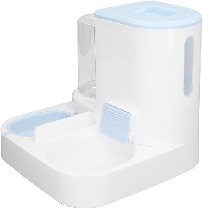 Pet Water Dispenser Food Feeder, Pets Automatic Feeder Waterer Set Detachable 2 in 1 Safe One Piece Design for Indoor (Blue)