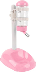 Pet Standing Water Dispenser, Plastic Height Adjustable 500ml Capacity Dog Water Bottle Dispenser Automatic Dog Feeding Station Food for PuppyBowl (Pink)