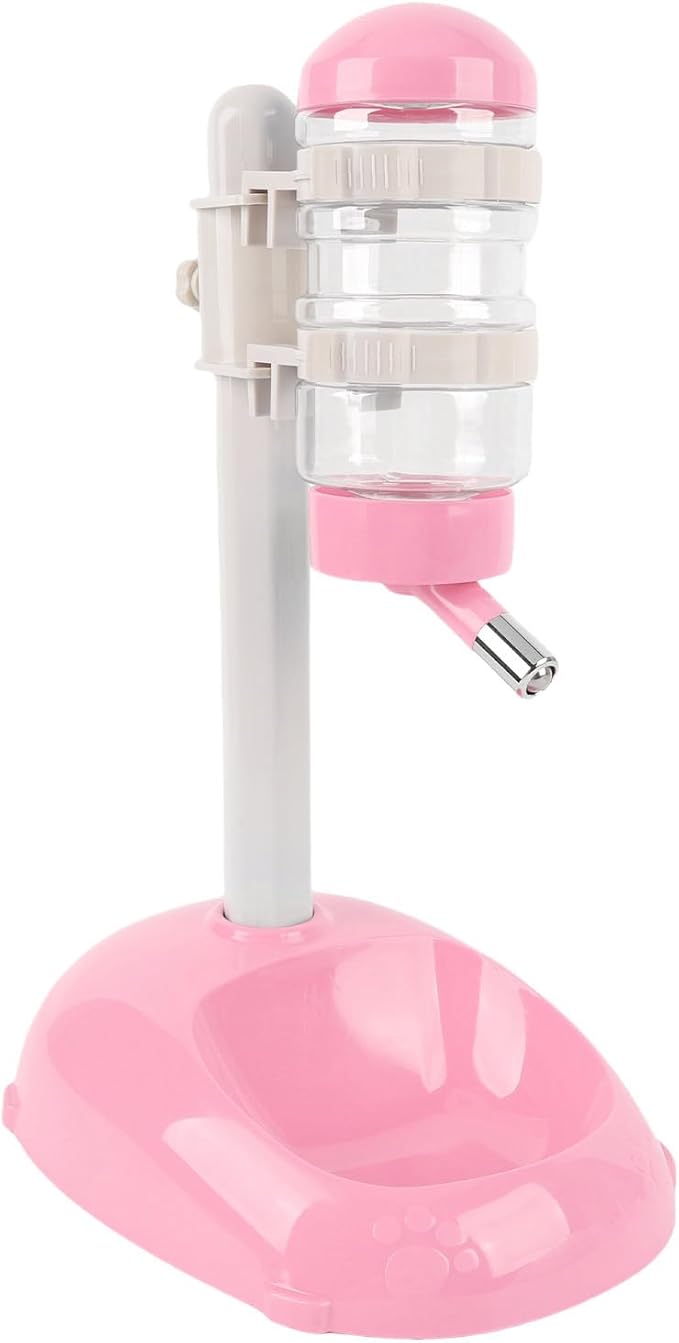 Pet Standing Water Dispenser Feeder - Adjustable Height 500ml Automatic Water Feeder for Dogs and Cats - Durable Standing Design for Comfort and Freshness (Pink)