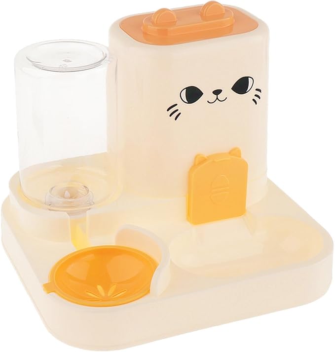 2 in 1 Automatic Pet Feeder and Water Dispenser with 1800ml Food Capacity, 800ml Water Container for Cats and Small Dogs, Travel Feeding Station- Yellow
