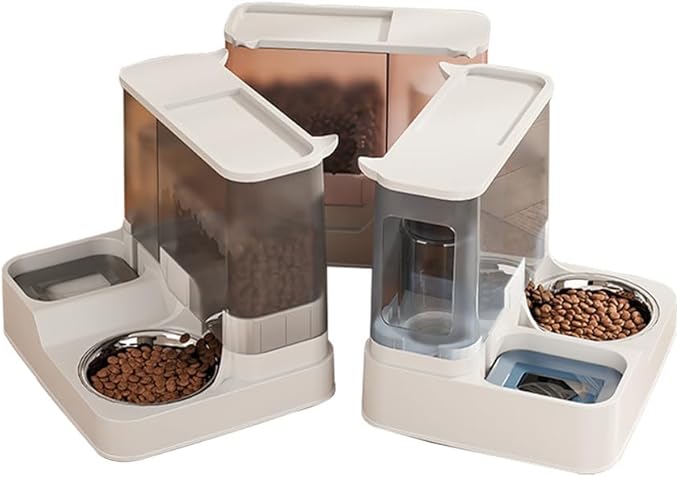 Automatic Pet Feeder for Cats and Small Dogs - 2.8L Gravity Dry Food Dispenser with Stainless Steel Bowl and 1000ml Water Container - Perfect for Puppies, Young Cats and Medium Dogs