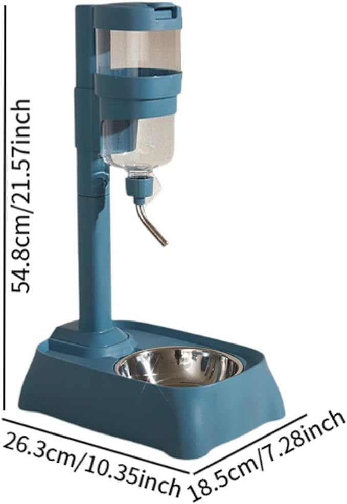 Pet Feeder Waterer Water Bottle Stand Adjustable Height 2 in 1 Food Container Automatic Food Feeder Dog Bowl for Rabbits Cat, Blue