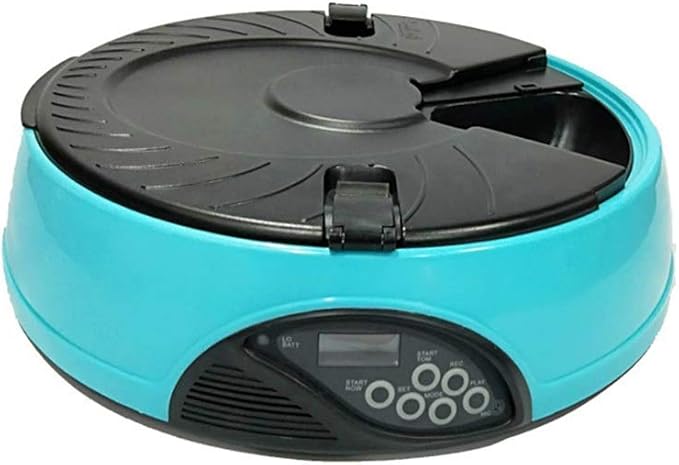 Six Meals Pet Automatic Feeder Feeding Machine Recording LCD Display Timing Quantitative Dog and Cat Automatic Portable (Color : Green) (Blue)