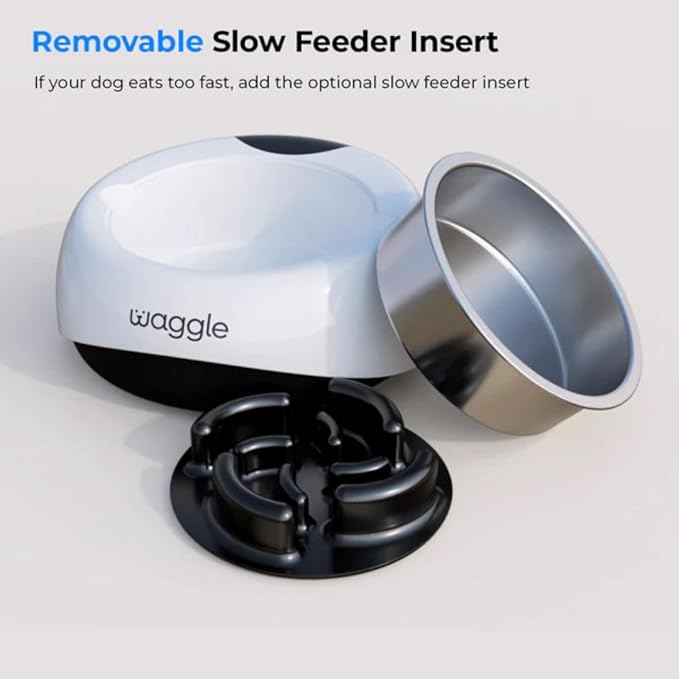 Waggle Smart Pet Feeder with Portions & Nutrition Tracking Mobile App, WiFi Enabled, USB Rechargeable, 5.5 lb Bowl Capacity with Slow Feeder Suits Dry/Wet Foods, Ideal for maintaining pet's Health