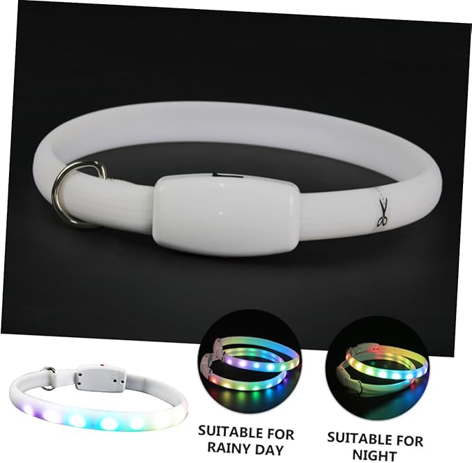 Luminous Necklace Led Lighted Collars Pet Seen Small Rechargeable Dog Ultralight Pet Grooming Dogs Collar Colorful Waterproof Neck for Tag Name Lights Abs White