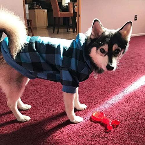 KOOLTAIL Plaid Dog Hoodie Pet Clothes Sweater with Hat and Pocket for Small Medium Large Size Dogs, Soft Winter Warm Dog Cold Weather Coat, Fleece Fall Dog Hooded Sweatshirt for Puppy Cats, Blue M