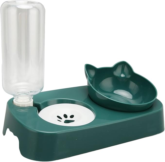 Fydun Pet Water Food Bowls Raised Detachable Automatic Water Feeder Food Dish Set for Small Medium Cat Dog Pink for Families (Dark Green)