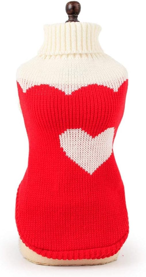 CHBORCHICEN Pet Dog Sweaters Classic Knitwear Turtleneck Winter Warm Puppy Clothing Cute Strawberry and Heart Doggie Sweater (Red2, Small)