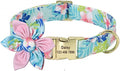 Custom Flower Dog Collar Nylon Floral Printed Pet Dog Collars Personalized Puppy Collar for Small Medium Large Dogs Cat Pitbull 167 Pink M