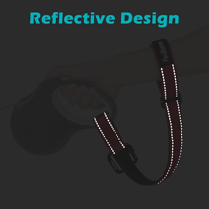 PetBonus Dog Leash Wrist Strap, Safety Strap for Retractable Leash, Lockable Reflective Short Dog Walking Lead with Adjustable Soft Padded Handle, Extra Layer Security for Pet Stroller (Red)