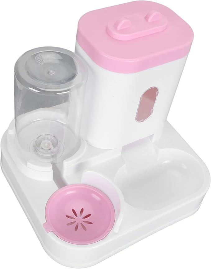 Pet Feeder and Water Dispenser Set, 2 in 1 Detachable Automatic Cat Food Water Dispenser with Transparent Window for Small to Medium Pups, Kittens, Rabbits ()