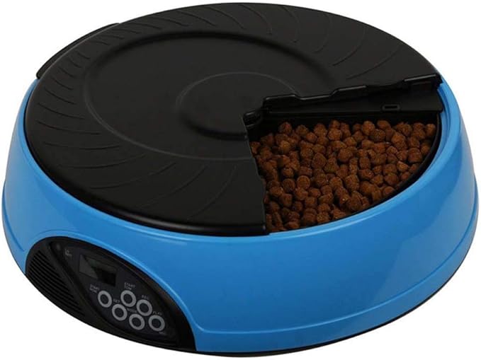Timing Quantitative Automatic Feeder Meal Small Capacity Pet Automatic Feeder DiscShaped Solid Color Dog Feeder Portable (Color : Yellow) (Dark blue)