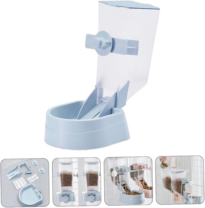 Automatic Hanging Dog Feeder with Lid Capacity Pet Food Dispenser for Cage Use Space-Saving Stable Design Easy to Clean Detachable Bowl in Night Sky Blue