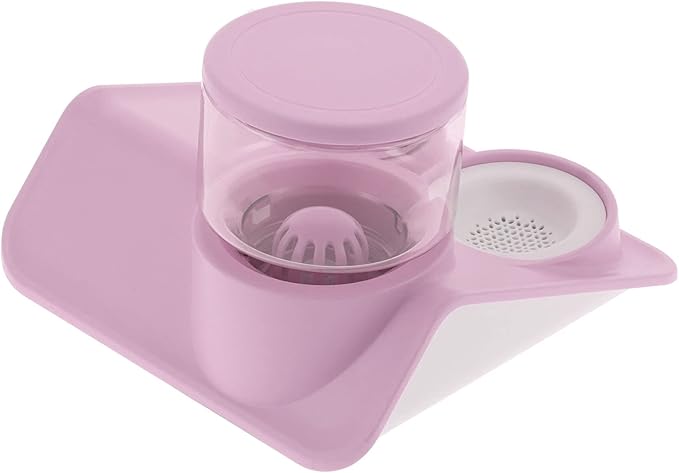 Pet Water Dispenser and Food Bowl Set, 1.8L Automatic Water Dispenser with Detachable Bowl, PPPET Material, Non Slip Base, Convenient for Cats and Small Dogs (Rooftop Drinking Fountain Pink)