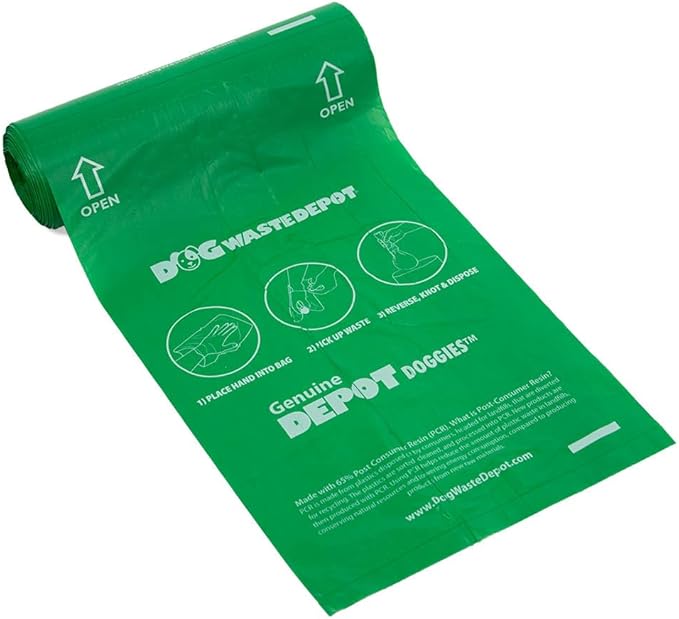 Dog Waste Depot® Depot Doggies™ - Green - Unscented - 65% (PCR) Post Consumer Recycled Dog Waste Roll Bags - 50% thicker than competitor, fits the House dispenser (10 Rolls = 2000 bags)