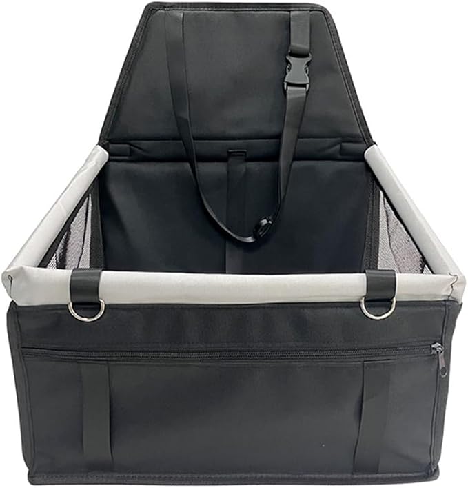 Pet Car Seat for Hyundai Santa Fe/Grand Santa Fe TM/DM/CM/SM 2001-2021 2022 2023 2024 2025 Dog Car Seat with Leash Portable Dog Bed for Car Washable Foldable Car Pet Bag,Black and Grey