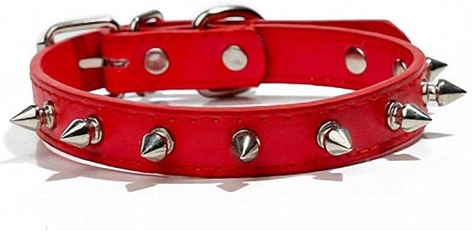 PU Leather Durable Pet Dog Necklace Collar Fashion Bullet Puppy Dog Cat Chihuahua Yorkie Dog Collar Leash Accessories (S-XL) 10A Red S