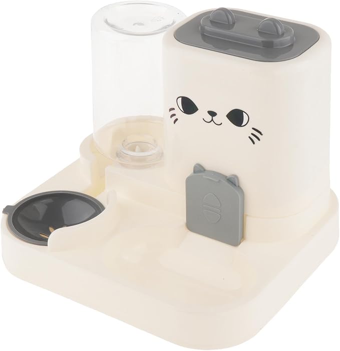 2 in 1 Automatic Pet Feeder and Water Dispenser, 1800ml Dry Food 800ml Water Capacity, Portable Cat Dog Food Bowl for Small Animals- Gray