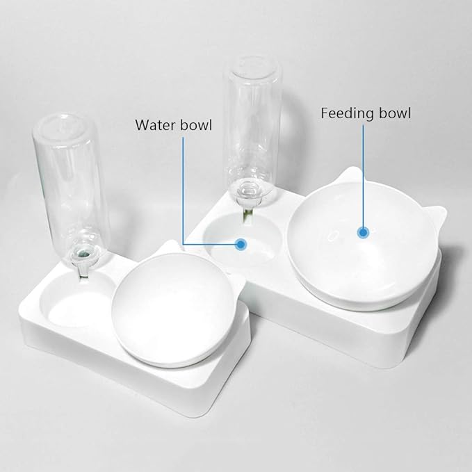 Pet Bowl Automatic Feeder with Water Fountain Double Drinking Raised Stand Dish
