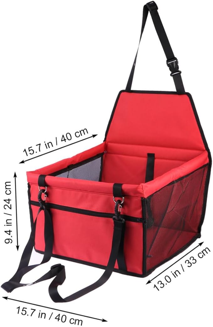 Breathable Mesh Dog Car Seat with Design Safety Leash and Thick Support Rods for Pet Travel Compatible with Harnesses Black Color(Red)